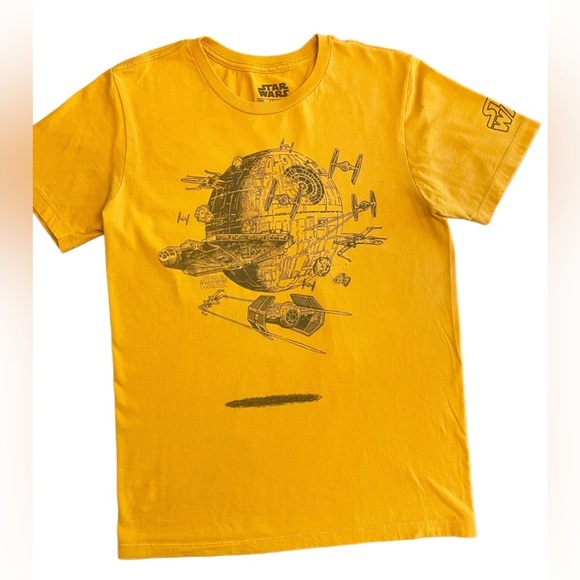 Fifth Sun Tops - Fifth Sun Men’s Yellow Star Wars Graphic Tee — Galactic Ship Sketch Med